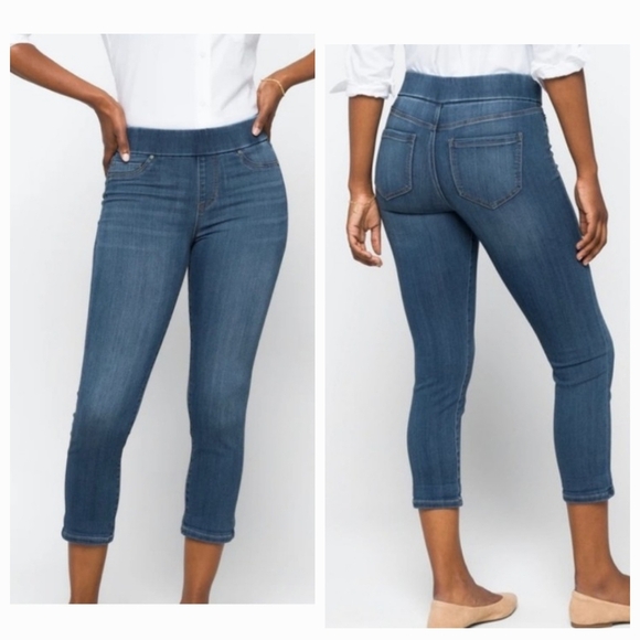 Liverpool Mirabella Capri Cuffed Skinny Pull On Denim Blue Jeans Sz 6/28 NEW - Picture 1 of 16